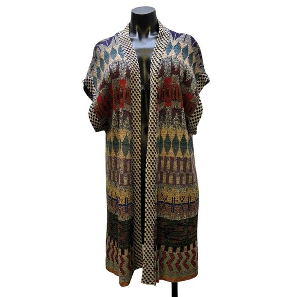 Renata Z Woven Sweater Vest Tan Multi Open Front L - Picture 1 of 5